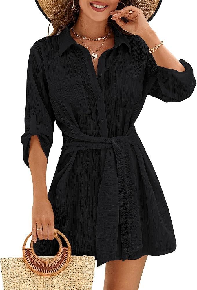 Blooming Jelly Womens Swimsuit Coverup Bikini Bathing Suit Cover Up Tie Side Beach Dress Shirt | Amazon (US)