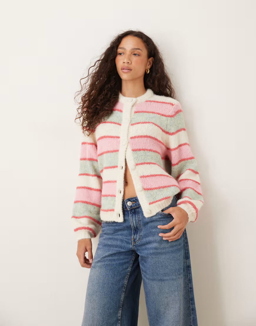 YAS knit cardigan in cream and pastel stripes-Multi | ASOS (Global)