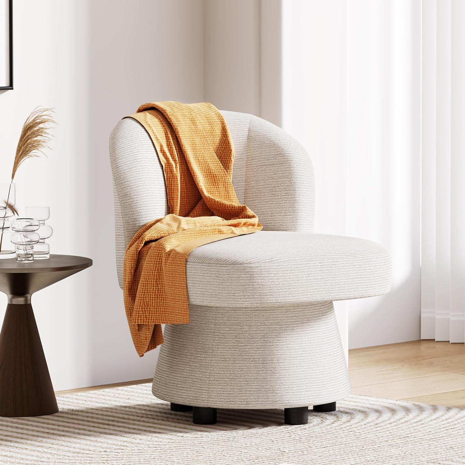 KKL Modern White Sofa, Mini Couch, Upholstered Round Accent Sofa for Living Room, Bedroom, Chenil... | Amazon (US)