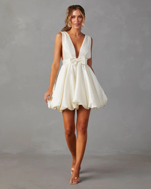 So Sweet Bow Front Mini Dress - Cream | VICI
