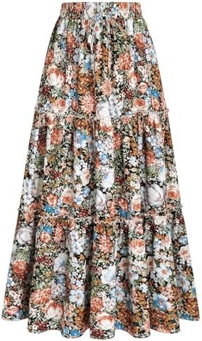 Arolina Women's Summer Maxi Skirt Trendy High Waist Pleated Ruffle Long Skirts Flowy Beach Boho S... | Amazon (US)