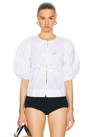 Ganni Cotton Poplin Peplum Blouse in White | FWRD 