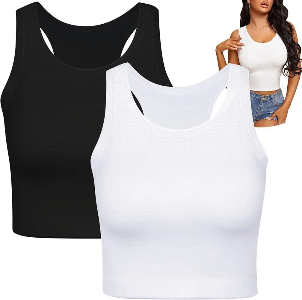 2 Pieces Tank Top for Women, Basic Sleeveless Sports Crop Tops for Women Going Out Tops Workout T... | Amazon (US)