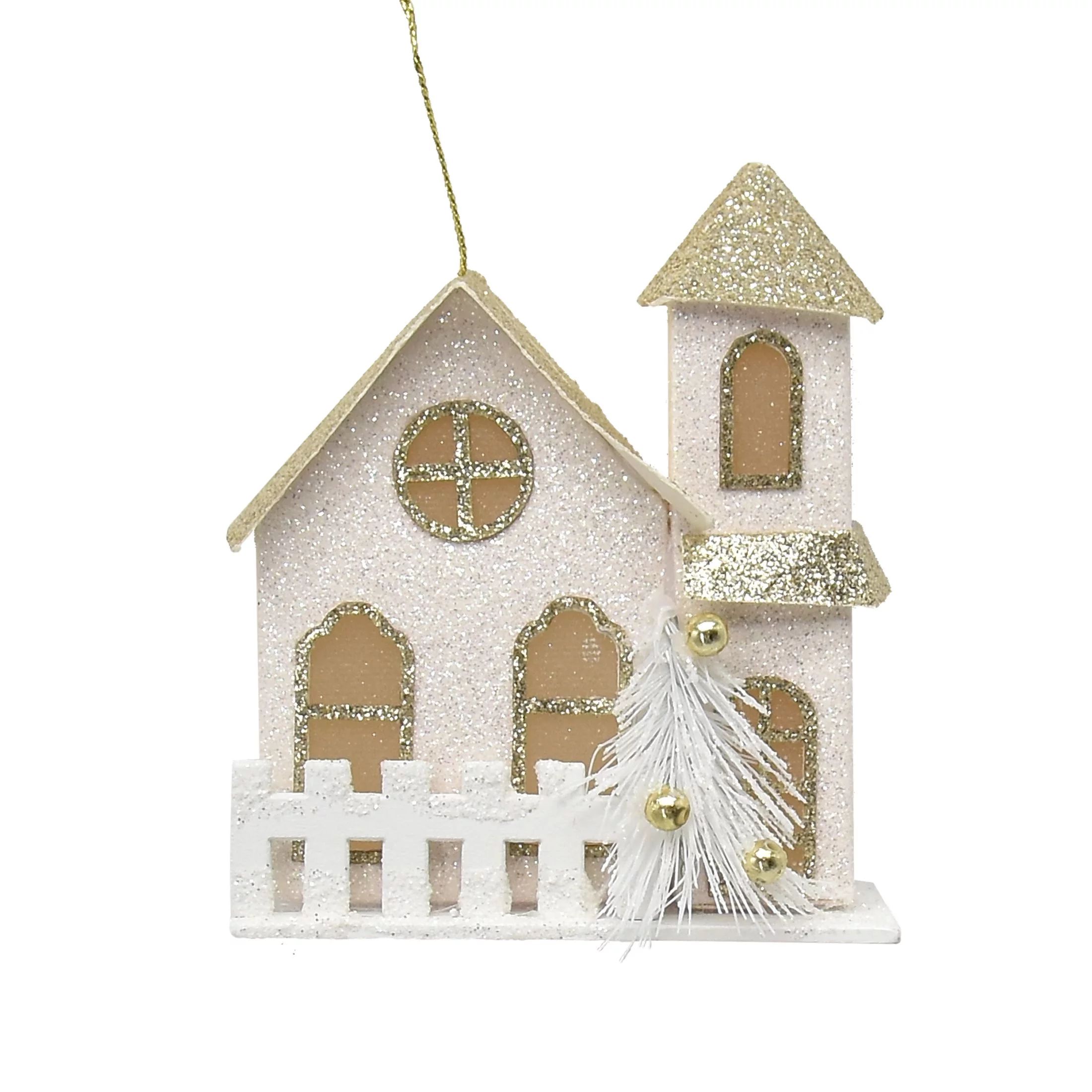 Holiday Time Cozy White and Gold Paper House Decorative Accents Ornament - Walmart.com | Walmart (US)