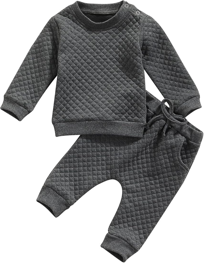Newborn Baby Boy Girl Clothes Gender Neutral Sweatsuit Unisex Solid Outfit Long Sleeve Warm Pullo... | Amazon (US)