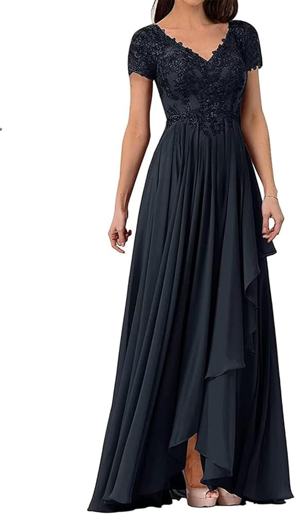 V Neck Mother of The Bride Dresses for Wedding Lace Appliques Prom Dress Women's Cap Sleeves Form... | Amazon (US)