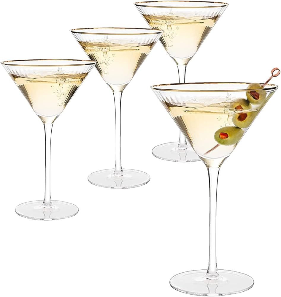 The Wine Savant Hand Blown Gold Rim Martini Glasses - Set of 4-10 oz, 24K Gilded Classic Vintage ... | Amazon (US)