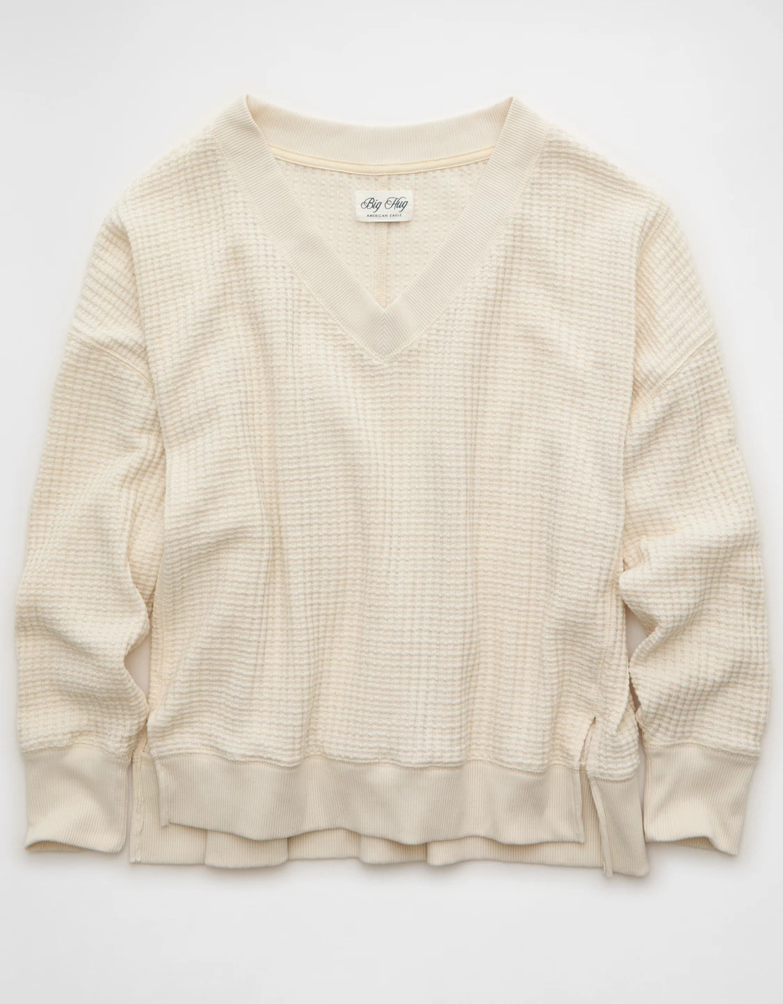 AE Big Hug V-Neck Waffle Sweatshirt | American Eagle Outfitters (US & CA)