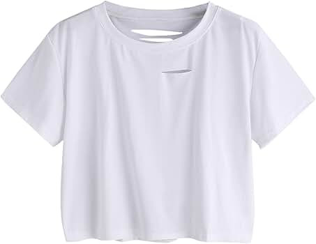 SweatyRocks Women's Summer Short Sleeve Tee Distressed Ripped Crop T-Shirt Tops | Amazon (US)