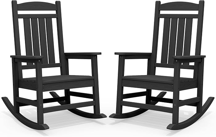 SERWALL Oversized HDPE Outdoor Rocking Chair Set of 2, Patio Rocking Chairs, All-Weather Porch Ro... | Amazon (US)