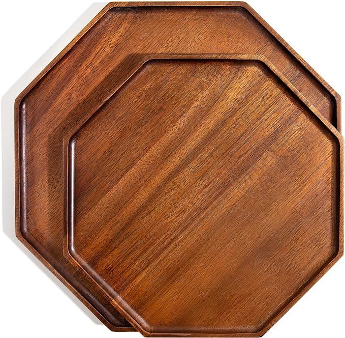 Amazon.com: Acacia Wood Serving Trays - Set of 2 (12-Inch and 10-Inch Plates) Wooden Home Decor P... | Amazon (US)