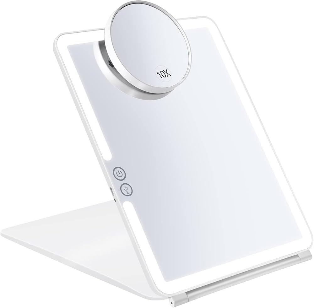 KEDSUM Rechargeable Lighted Makeup Mirror with Cover, LED Travel Mirror with Lights, Compact Vanity Mirror with Touch Screen Dimming, with a Magnification Pocket Spot Mirror | Amazon (US)