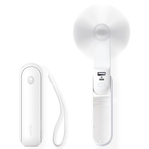 JISULIFE Portable Handheld Fan, Mini 3 In 1 with Rechargeable Battery, Personal Pocket Fan for Travel, Outdoor, USB Power Bank, Flashlight, Essential Ideal Gifts for Summer/Concert/Vacation - White | Amazon (US)