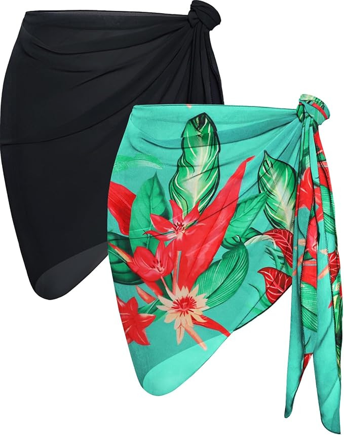 CHICGAL 2 Pieces Women Beach Sarong Bathing Suit Wrap Skirt Sheer Bikini Swimsuit Cover Ups for S... | Amazon (US)
