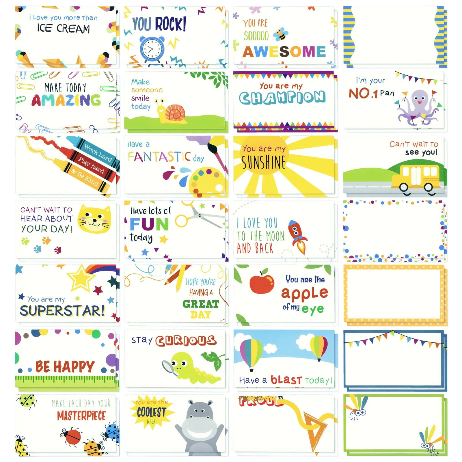 Juvale 60 Pack Motivational Lunch Box Notes for Kids – Cute, Joking, and Encouraging Note Cards... | Amazon (US)