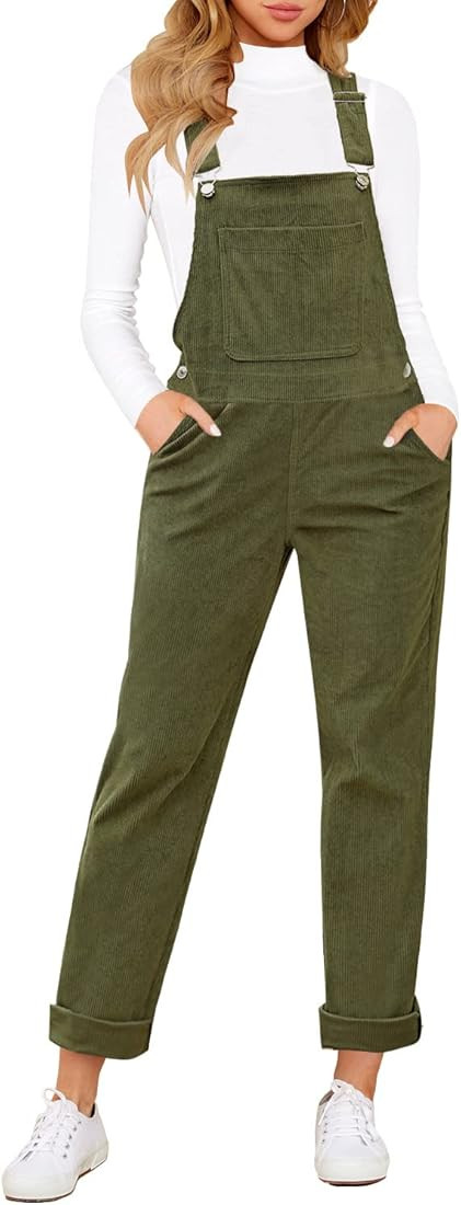 LookbookStore Womens Overalls Corduroy Bib Adjustable Straps Fashion Jumpsuit Overall for Women with | Amazon (US)