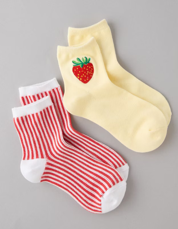 AE Strawberry Striped Boyfriend Socks 2-Pack | American Eagle Outfitters (US & CA)