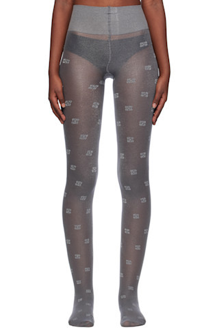 GANNI - Silver Butterfly Lace Tights | SSENSE