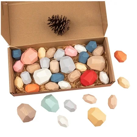 36PC Wooden Balance Blocks Stacking Stone Lightweight Natural Colored Puzzle Toy | Walmart (US)