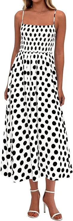 PRETTYGARDEN Womens Summer Dresses Spring Sleeveless Spaghetti Straps Casual Midi Dress Polka Dot... | Walmart (US)
