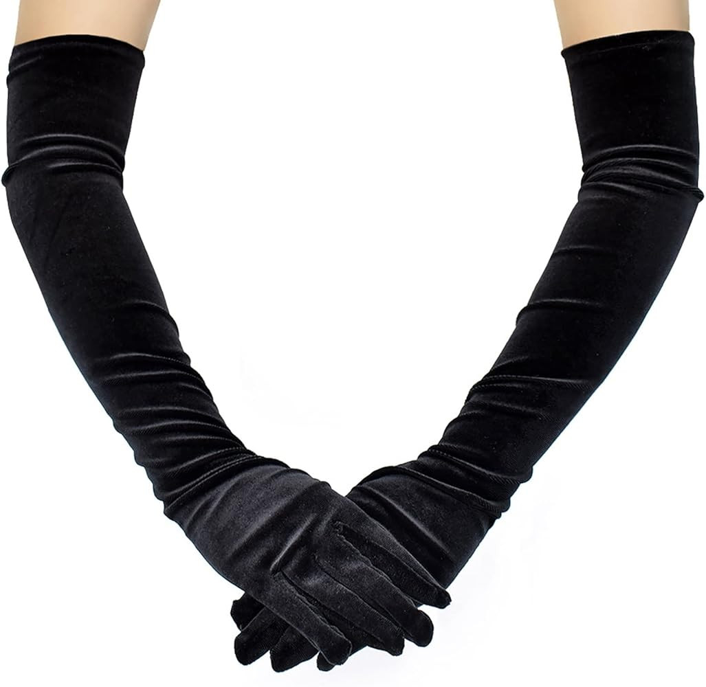 Long Velvet Women’s Gloves Elbow Length Flapper Gloves Finger Opera Evening Party Gloves 20s Bl... | Amazon (US)