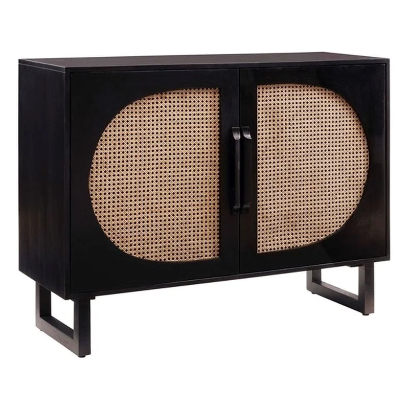 Linon Keyla Wood Cane Console with Storage in Black | Walmart (US)