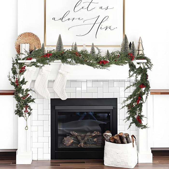 6 Foot Artificial Norfolk Pine Christmas Garland with Red Berries, True Touch Winter Greenery for... | Amazon (US)