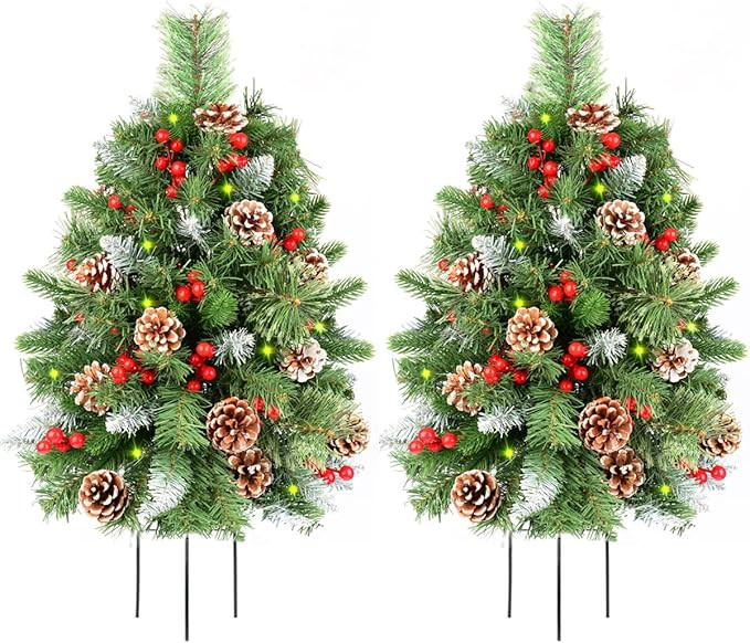 30” Christmas Tree Pathway Porch Snowy Pine Cones Christmas Trees Pre-lit 30 LED Battery Operat... | Amazon (US)