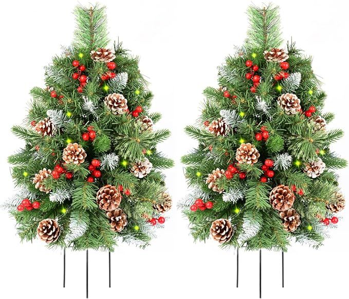 30” Christmas Tree Pathway Porch Snowy Pine Cones Christmas Trees Pre-lit 30 LED Battery Operat... | Amazon (US)