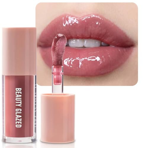 Beauty Glazed Rose Nude Tint Glass Shine Lip Oil Gloss – High Pigment Hydrating Lip Serum Jelly Lip, Non-Sticky Mirror Glazed Finish, Smooths Lip Lines, Plumping Juicy Shine | Amazon (US)