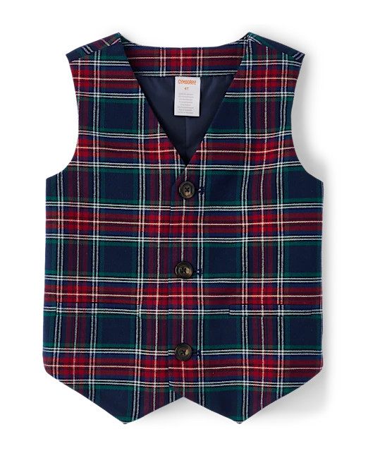 Boys Sleeveless Plaid Suit Vest - Royal Christmas - BLUE | Gymboree | Gymboree