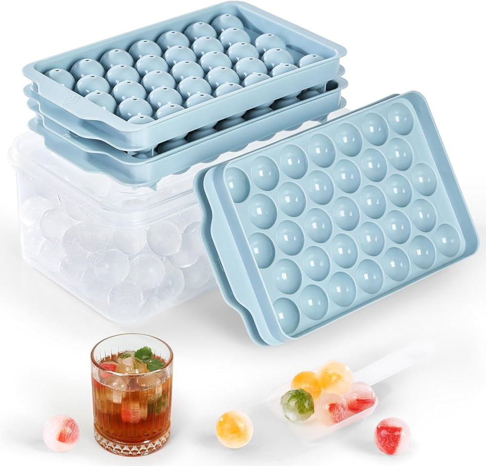 3 Pack Ice Trays for Freezer, 99 PCS Ice Cube Tray with Lid and Bin, Round Ice Cube Trays for Fre... | Amazon (US)