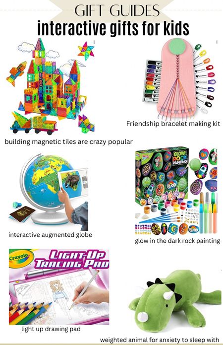 These are some fun but practical interactive gifts for kids. I love that these involved activities and they are education as well. Magnetic tiles, interactive globe, tracing pad for the creative person, glow in the dark painted rocks, bracelet making kit, and A weighted animal for anxiety #ltkholiday #ltkfamily 

#LTKkids #LTKSeasonal #LTKGiftGuide