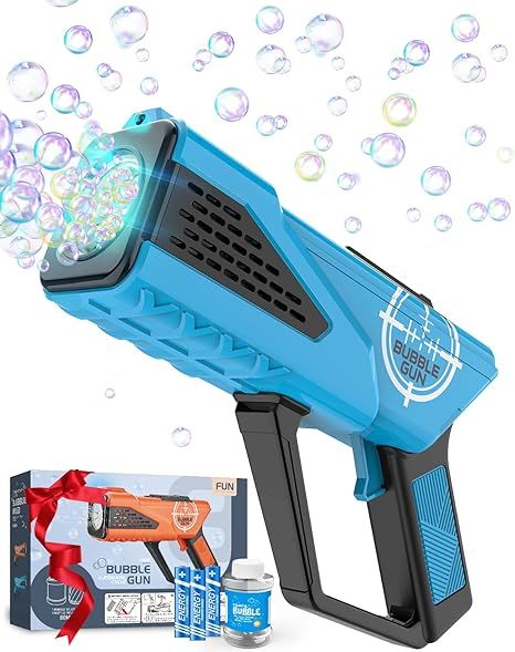 Bubble Gun - Bubble Machine for Kids - Bubbles Blaster with 8-Hole Wands & LED Light, Include Bub... | Amazon (US)