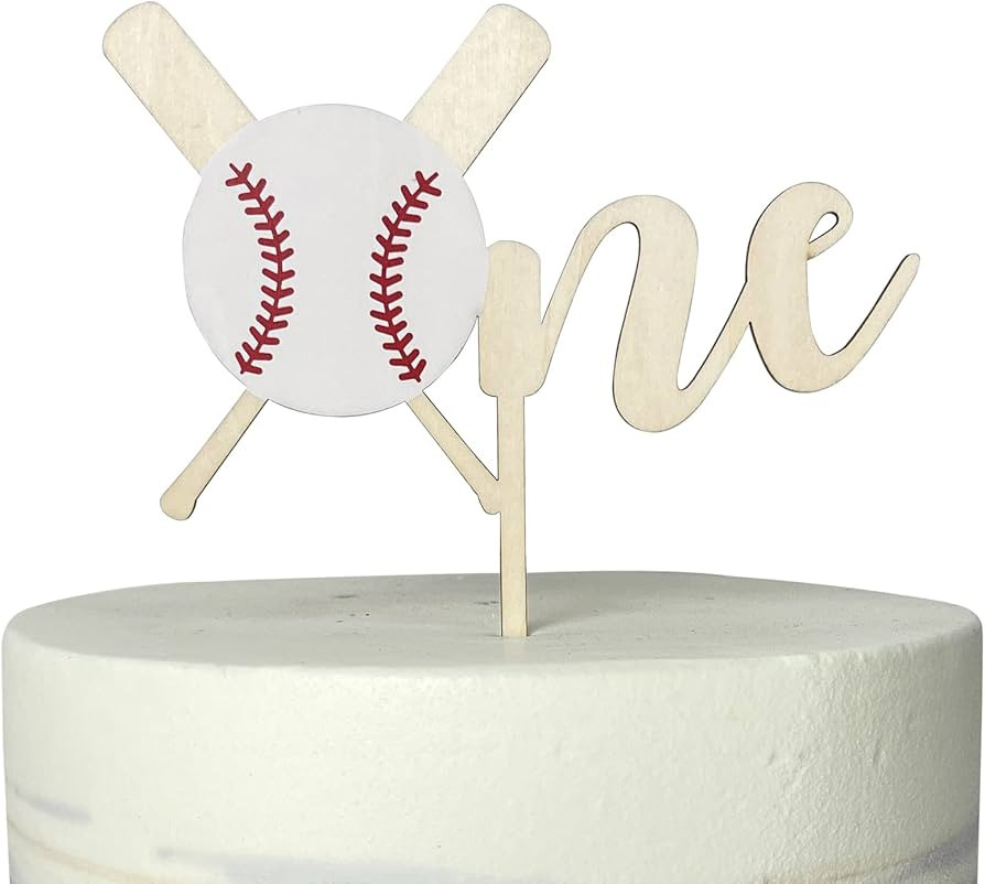 Wood Baseball One Cake Topper - Wood 1st Birthday Cake Topper, 1st Birthday Decorations Boy, Base... | Amazon (US)