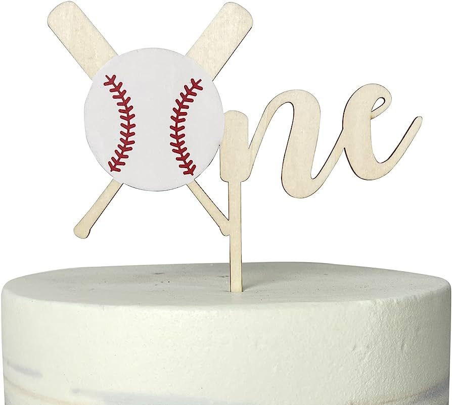 Wood Baseball One Cake Topper - Wood 1st Birthday Cake Topper, 1st Birthday Decorations Boy, Base... | Amazon (US)