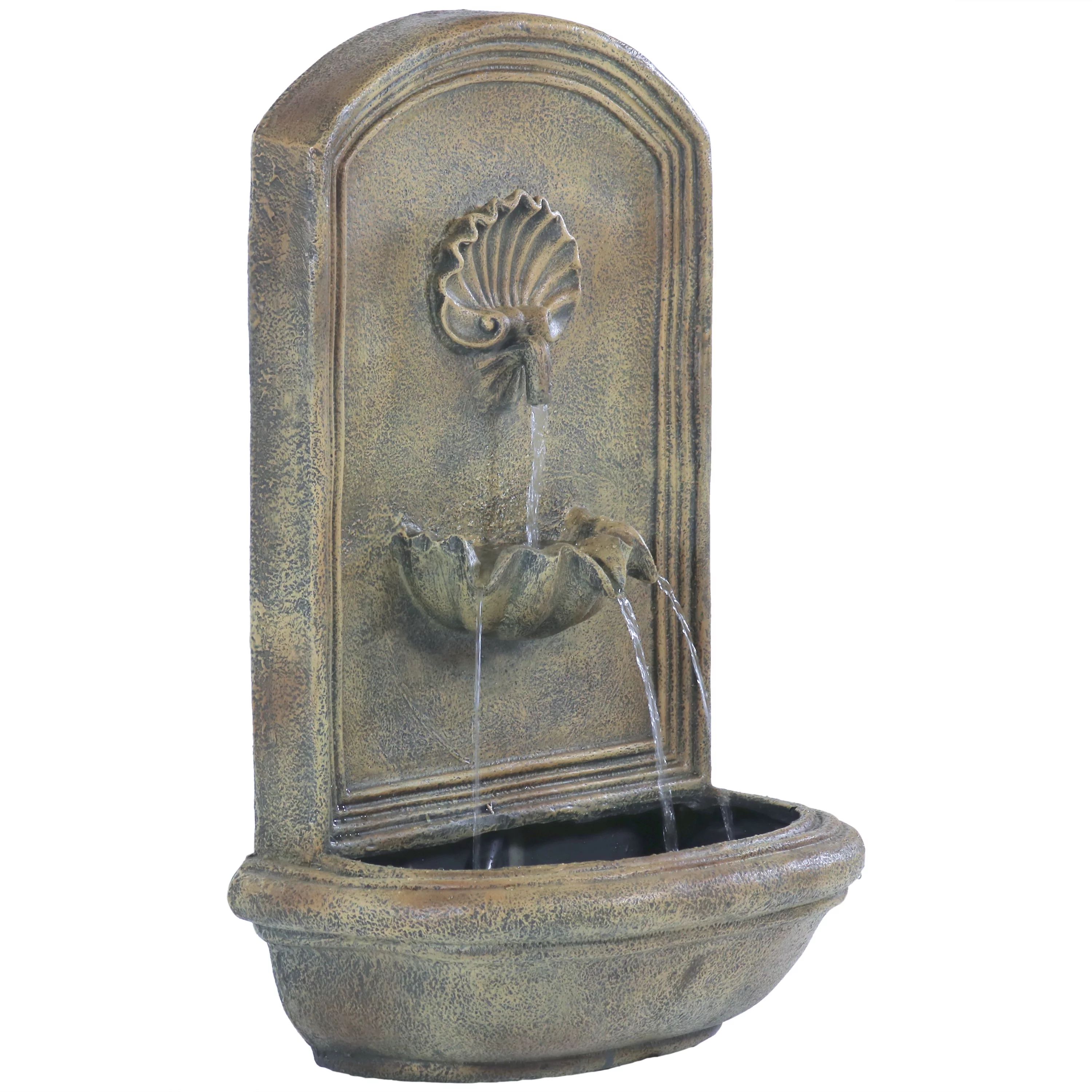 Sunnydaze Seaside Outdoor Wall Fountain with Electric Pump - 27" H - Florentine Stone | Walmart (US)