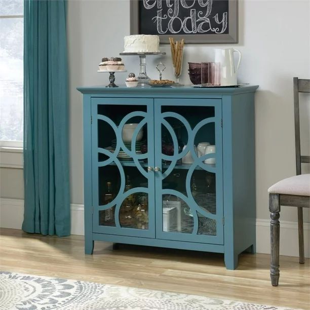 Sauder Shoal Creek Elise Glass Front Wood Display Cabinet, Moody Blue Finish - Walmart.com | Walmart (US)