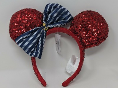 DCL Disney Cruise Line Red Sequin Minnie Mouse Anchor Bow Ears Headband Shanghai | eBay US