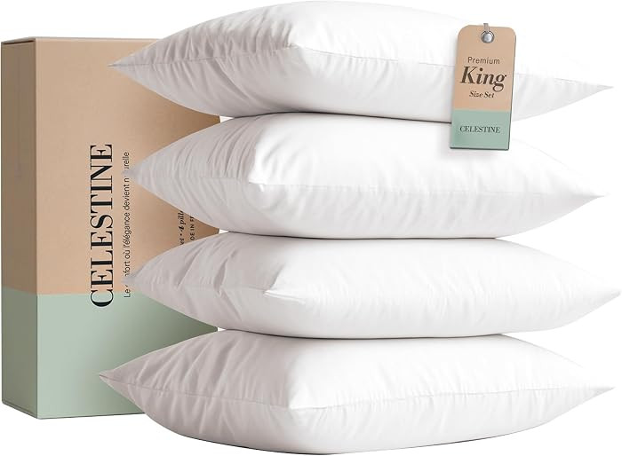 King Size Bed Pillows Set of 4 \u2013 Soft & Supportive Down Alternative Microfiber Filling, Plus... | Amazon (US)