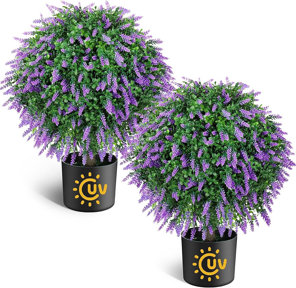 21.6“ Artificial Lavender Topiary Ball Trees Set of 2, UV Protected Outdoor Faux Potted Plants ... | Amazon (US)