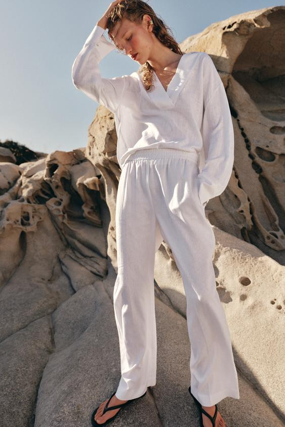 LINEN STRAIGHT LEG PANTS | Zara US