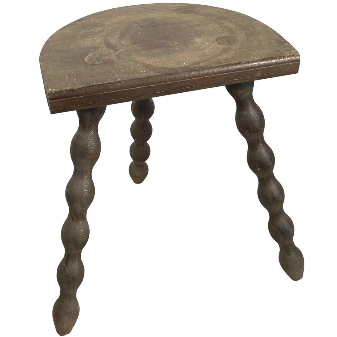 Vintage French Wooden Tripod Bobbin Leg Milking Stool Chair Seat Table Farm D Shaped Seat Plant R... | Etsy (US)