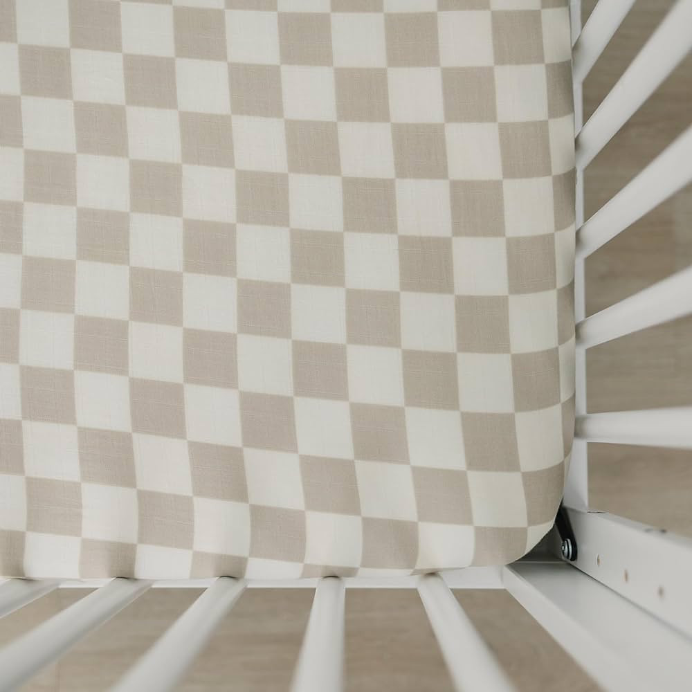 Taupe Checkered Muslin Crib Sheet by Mebie Baby, Soft and Breathable Bed Sheets for Babies, Moder... | Amazon (US)