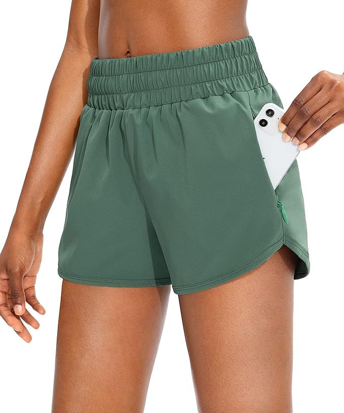 SANTINY Women's Running Shorts with Zip Pockets High Waisted Athletic Workout Gym Shorts for Wome... | Amazon (US)