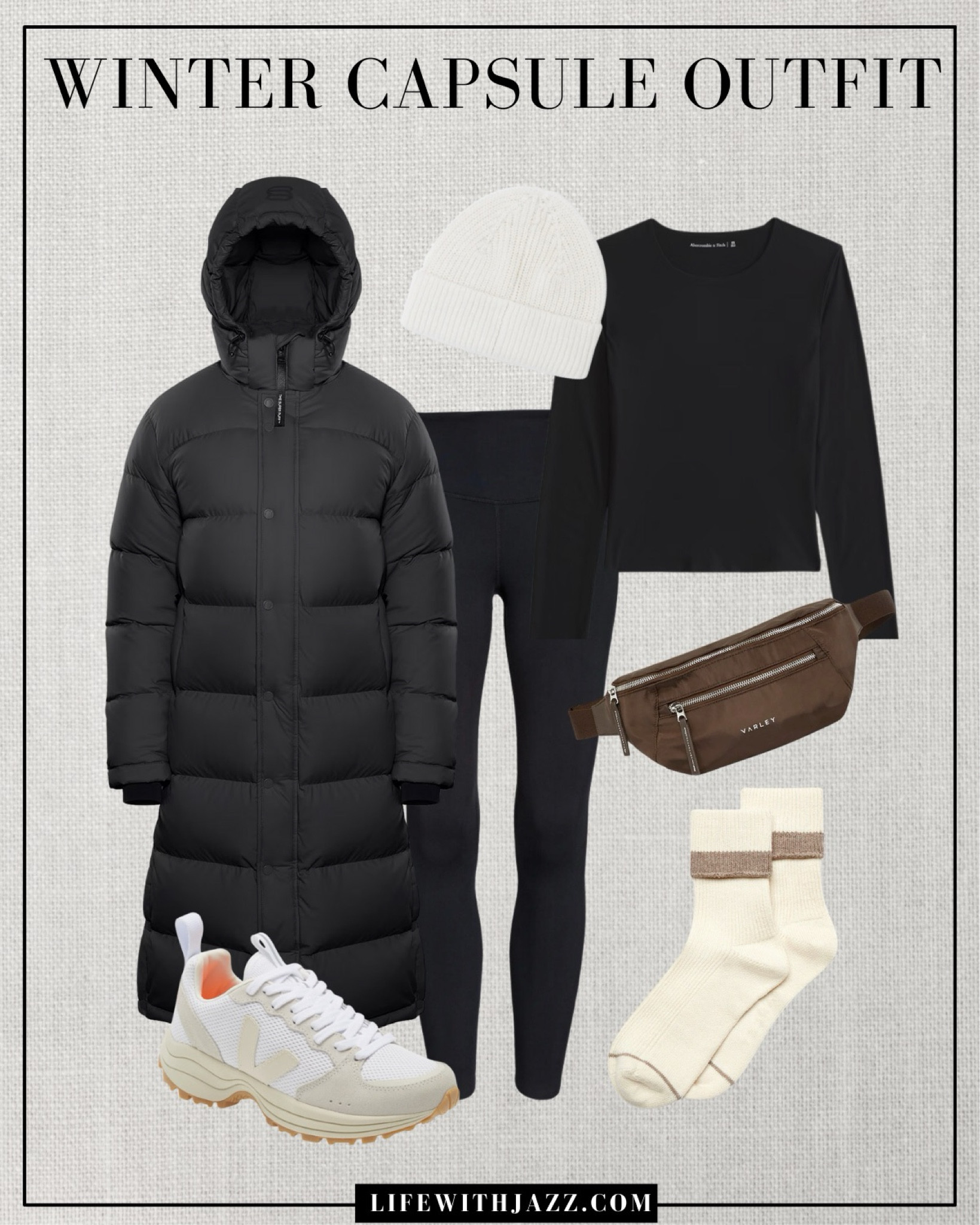 Winter capsule outfit 

Black long puffer coat / black long sleeve / black leggings / beanie / sporty sneakers / socks / chocolate brown belt bag / winter style / wc25

#LTKSeasonal #LTKStyleTip
