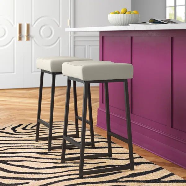 Pantanella Upholstered 26'' Counter Stool with Metal Frame (Set of 2) | Wayfair North America