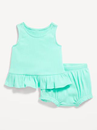 Sleeveless Ribbed Ruffle-Trim Top and Shorts Set for Baby | Old Navy (US)