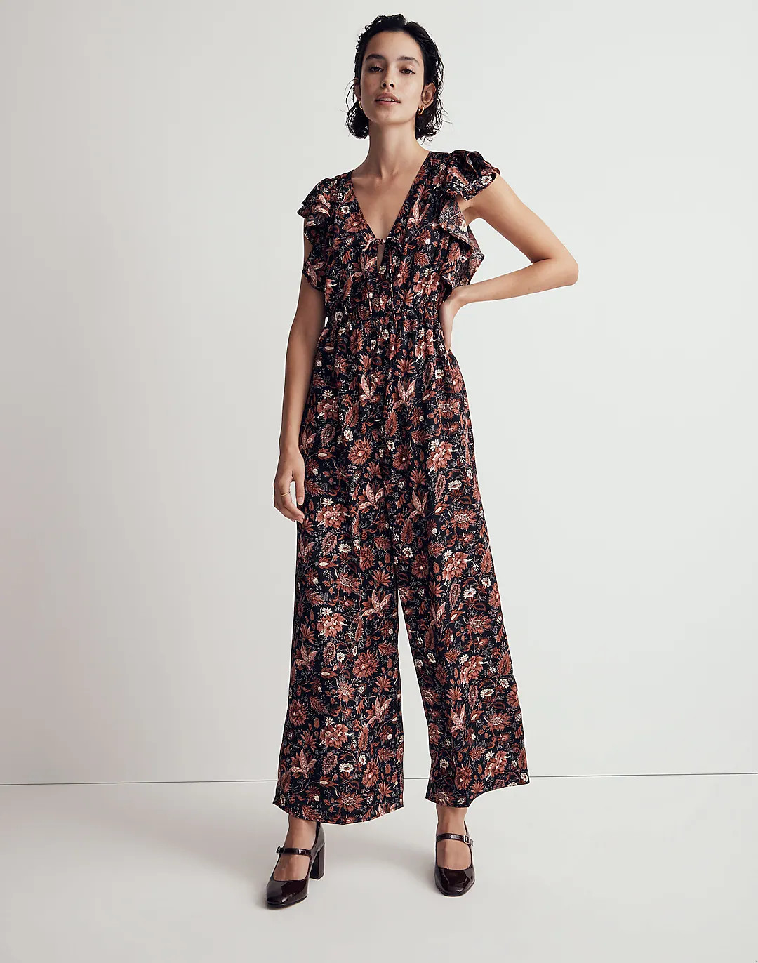 Deep-V Ruffled Jumpsuit in Pampas Blooms | Madewell