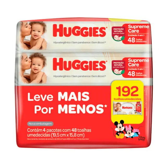 Kit Lenço Umedecido Huggies Supreme Care 4 pacotes em promoção | Droga Raia | DrogaRaia (BR)